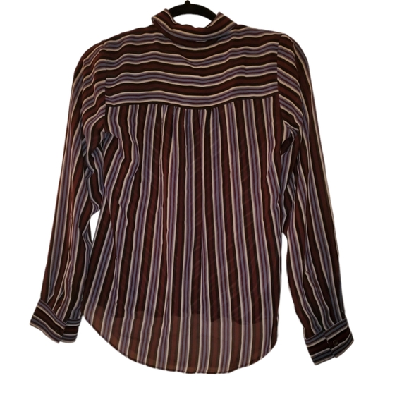 NANETTE SHEER STRIPED BURGUNDY BLUE WHITE AND BLACK CHEVRON BLOUSE - Picture 3 of 5